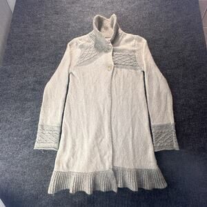 Prana Angelica Women's M Ivory Gray Long Duster Knit Cardigan Sweater Casual